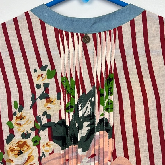 Soft Surroundings floral striped pleated lightweight v-neck tunic size large - Picture 9 of 10